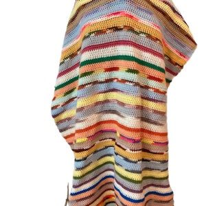 Christmas Tree Skirt Blanket Crochet Multistriped Afghan Blanket Coastal Granny